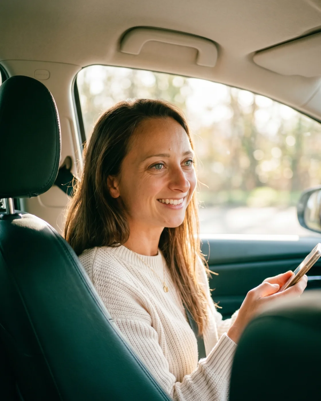 Kathie Kozlak playing the morning game with her kids in the car
